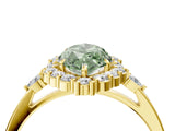 Yellow gold Fancy Green Marquise Cut Diamond Halo Ring with Pear Side Stones and Prong Setting_54