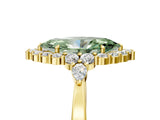 Yellow gold Fancy Green Marquise Cut Diamond Halo Ring with Pear Side Stones and Prong Setting_55
