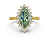 Yellow gold Fancy Green Marquise  Cut Diamond Halo Ring with Round Brilliant Halo and Solitaire Band_87