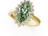 Yellow gold Fancy Green Marquise  Cut Diamond Halo Ring with Round Brilliant Halo and Solitaire Band_88