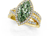 Yellow gold Fancy Green Marquise Cut Diamond Halo Ring with Round Split Shank and Prong Setting_37