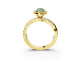 Yellow gold Fancy Green Marquise Cut Diamond Halo Ring with Round Split Shank and Prong Setting_39