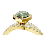 Yellow gold Fancy Green Marquise Cut Diamond Halo Ring with Round Split Shank and Prong Setting_40