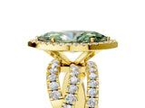 Yellow gold Fancy Green Marquise Cut Diamond Halo Ring with Round Split Shank and Prong Setting_41
