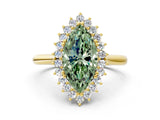 Yellow gold Fancy Green Marquise  Cut Diamond Halo Ring with Solitaire Band and Prong Setting_70
