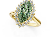 Yellow gold Fancy Green Marquise  Cut Diamond Halo Ring with Solitaire Band and Prong Setting_71