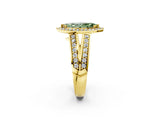 Yellow gold Fancy Green Marquise Cut Diamond Halo Ring with Split Shank Pavé Band and Four-Prong Setting_2