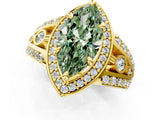 Yellow gold Fancy Green Marquise Cut Diamond Halo Ring with Split Shank and Bezel Accents and Four-Prong Setting_1