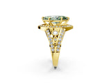 Yellow gold Fancy Green Marquise Cut Diamond Halo Ring with Split Shank and Bezel Accents and Four-Prong Setting_2
