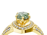 Yellow gold Fancy Green Marquise Cut Diamond Halo Ring with Split Shank and Bezel Accents and Four-Prong Setting_4