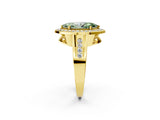 Yellow gold Fancy Green Marquise Cut Diamond Halo Ring with Split Shank and Bezel Accents and Prong Setting_2