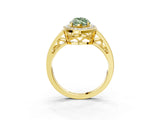 Yellow gold Fancy Green Marquise Cut Diamond Halo Ring with Split Shank and Bezel Accents and Prong Setting_3