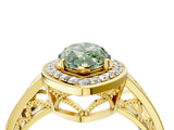 Yellow gold Fancy Green Marquise Cut Diamond Halo Ring with Split Shank and Bezel Accents and Prong Setting_4