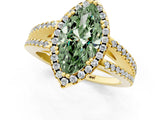 Yellow gold Fancy Green Marquise Cut Diamond Halo Split Shank Engagement Ring_40