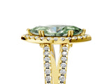 Yellow gold Fancy Green Marquise Cut Diamond Halo Split Shank Engagement Ring_44