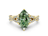 Yellow gold Fancy Green Marquise Cut Diamond  Halo Twist Band Solitaire Prong Setting Ring_12