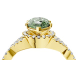 Yellow gold Fancy Green Marquise Cut Diamond  Halo Twist Band Solitaire Prong Setting Ring_16