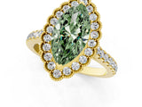 Yellow gold Fancy Green Marquise  Cut Diamond Milgrain Floral Halo Engagement Ring with Pavé Band_16