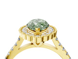 Yellow gold Fancy Green Marquise  Cut Diamond Milgrain Floral Halo Engagement Ring with Pavé Band_19