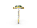Yellow gold Fancy Green Marquise Cut Diamond Milgrain Halo Engagement Ring with Round Pavé Band and Prong Setting_14