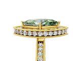 Yellow gold Fancy Green Marquise Cut Diamond Milgrain Halo Engagement Ring with Round Pavé Band and Prong Setting_17