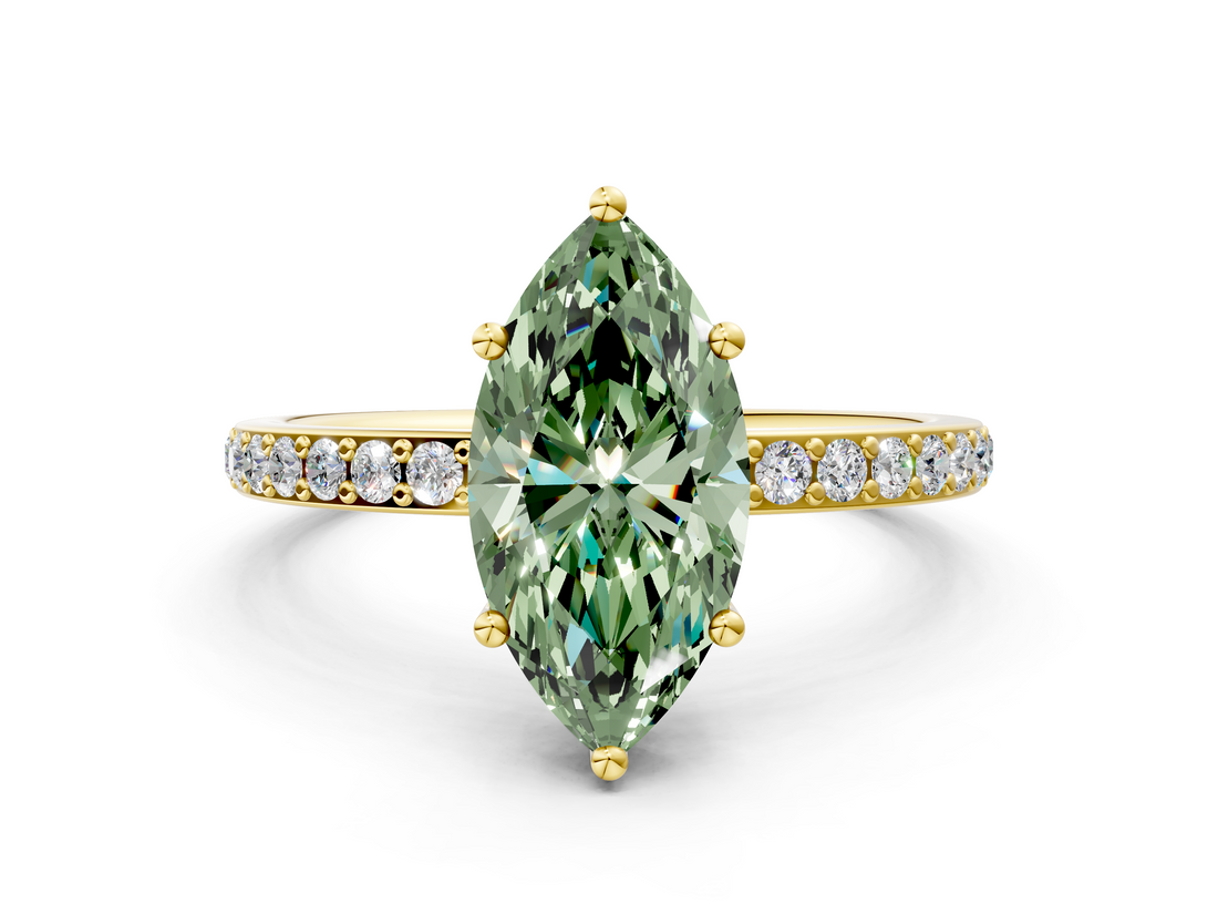 Yellow gold Fancy Green Marquise  Cut Diamond Pavé Band Ring with Four-Prong Setting_38