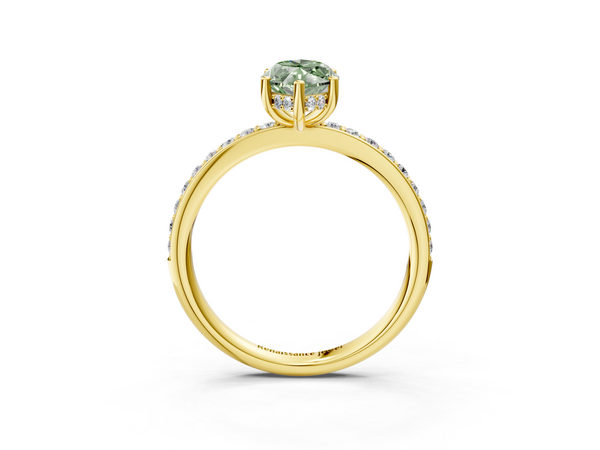 Yellow gold Fancy Green Marquise  Cut Diamond Pavé Band Ring with Four-Prong Setting