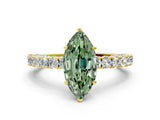 Yellow gold Fancy Green Marquise Cut Diamond Pavé Band Solitaire Ring with Prong Setting_45
