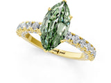 Yellow gold Fancy Green Marquise Cut Diamond Pavé Band Solitaire Ring with Prong Setting_46