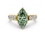 Yellow gold Fancy Green Marquise  Cut Diamond Pavé Band Solitaire with Four-Prong Setting_3