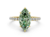 Yellow gold Fancy Green Marquise  Cut Diamond Pavé Band Solitaire with Four-Prong Setting_3