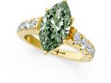 Yellow gold Fancy Green Marquise  Cut Diamond Pavé Band Solitaire with Four-Prong Setting_4