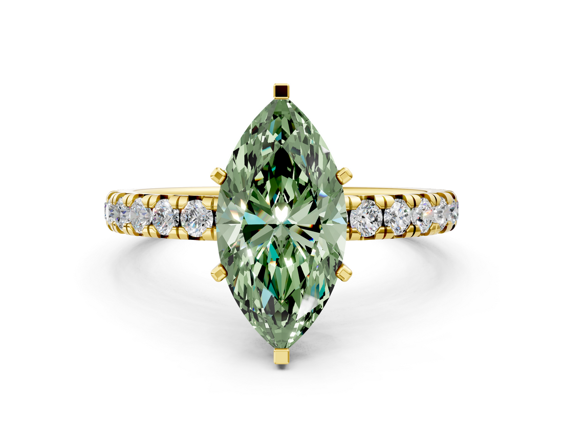 Yellow gold Fancy Green Marquise  Cut Diamond Pavé Band with Four-Prong Setting_40