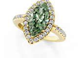 Yellow gold Fancy Green Marquise Cut Diamond Pavé Halo Ring with Four-Prong Setting_37