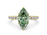 Yellow gold Fancy Green Marquise Cut Diamond Pavé Solitaire Engagement Ring with Four-Prong Setting_89