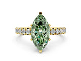 Yellow gold Fancy Green Marquise Cut Diamond Pavé Solitaire Ring with Round Band and Prong Setting_12
