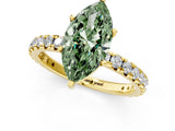 Yellow gold Fancy Green Marquise Cut Diamond Pavé Solitaire Ring with Round Band and Prong Setting_13