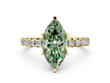 Yellow gold Fancy Green Marquise Cut Diamond Pavé Solitaire Ring with Round Band and Prong Setting_24