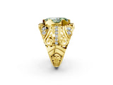 Yellow gold Fancy Green Marquise Cut Diamond Pave Art Deco Split Shank Ring with Four-Prong Setting_2