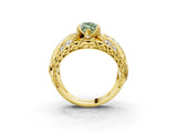 Yellow gold Fancy Green Marquise Cut Diamond Pave Art Deco Split Shank Ring with Four-Prong Setting_3