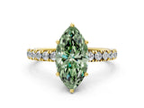 Yellow gold Fancy Green Marquise Cut Diamond Pave Band Solitaire Ring with Four-Prong Setting_58