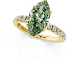 Yellow gold Fancy Green Marquise Cut Diamond Pave Band Solitaire Ring with Four-Prong Setting_59