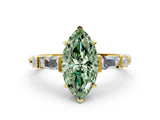 Yellow gold Fancy Green Marquise  Cut Diamond Ring with Baguette Side Stones, Channel Set Band, and Four-Prong Setting_24