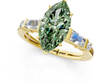 Yellow gold Fancy Green Marquise  Cut Diamond Ring with Baguette Side Stones, Channel Set Band, and Four-Prong Setting_25