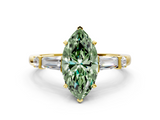 Yellow gold Fancy Green Marquise  Cut Diamond Ring with Baguette Side Stones, Channel Set Band, and Four-Prong Setting_38
