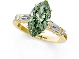 Yellow gold Fancy Green Marquise  Cut Diamond Ring with Baguette Side Stones, Channel Set Band, and Four-Prong Setting_39
