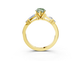 Yellow gold Fancy Green Marquise  Cut Diamond Ring with Baguette Side Stones, Channel Set Band, and Four-Prong Setting_41