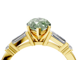 Yellow gold Fancy Green Marquise  Cut Diamond Ring with Baguette Side Stones, Channel Set Band, and Four-Prong Setting_42