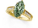 Yellow gold Fancy Green Marquise Cut Diamond Ring with Milgrain Pavé Band and Four-Prong Setting_21