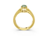 Yellow gold Fancy Green Marquise Cut Diamond Ring with Milgrain Pavé Band and Four-Prong Setting_23